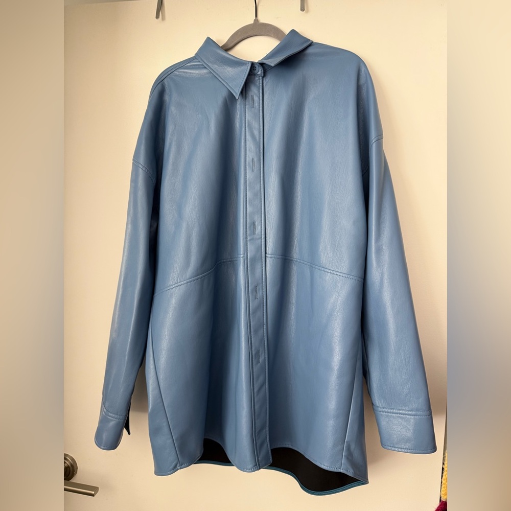 Blue- Aritzia Babaton Jacket Faux Vegan Leather Button Front Shacket